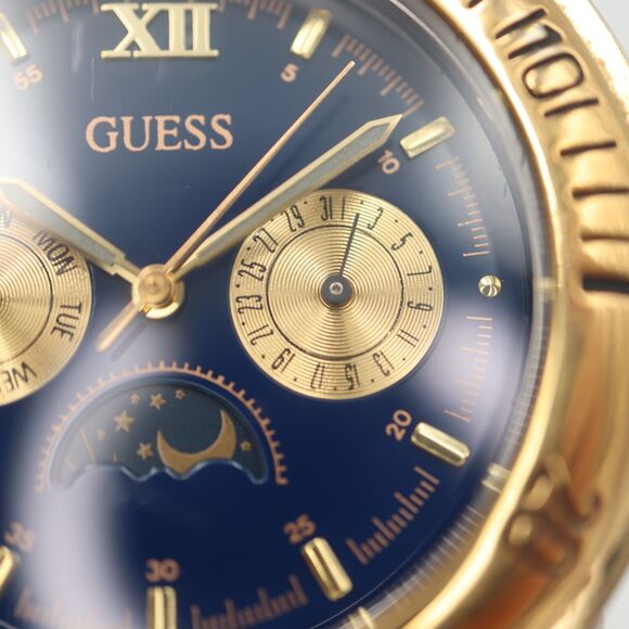 Vintage GUESS Moon Phase Men Watch 38mm Blue Dial Day Date 1995 w New Battery - Picture 9 of 15